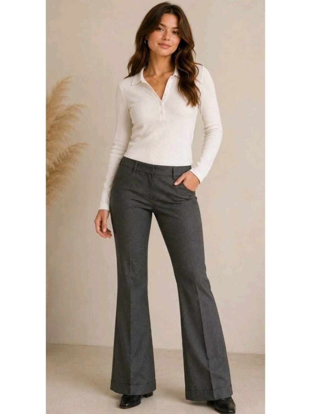 Vtg Charlotte Russe Dress Pants Y2K Low Rise Flare Birds-Eye Career Pockets Sz 5